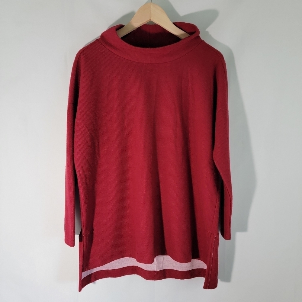 By Anthropologie Burgundy Turtleneck High-Low Long Knit Tunic Sz S Valentine
